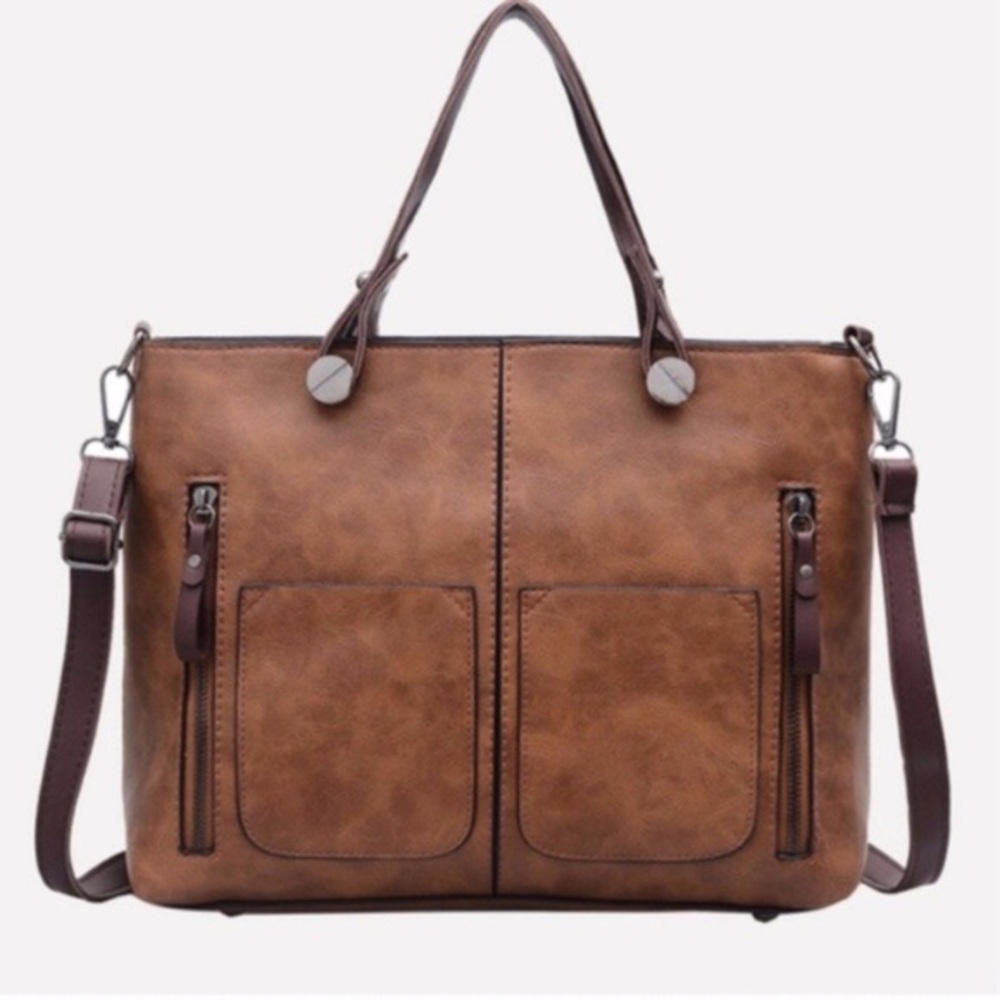 Zipper Details Tote Bag - BROWN